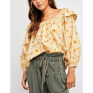 NWT Free People Miss Daisy Printed Top / Ivory